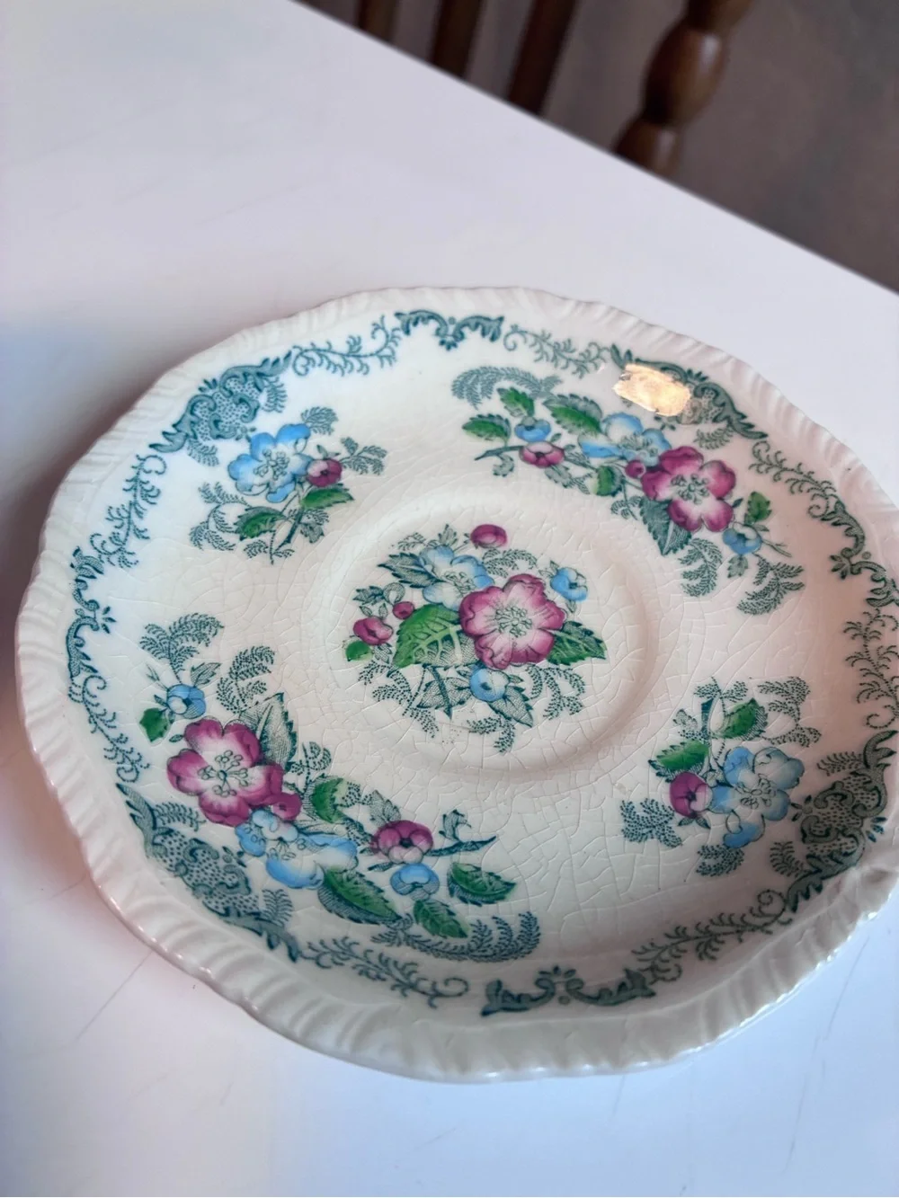 Apple Blossom Pink & Green Floral Teacup and Saucer